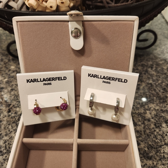 Karl Lagerfeld Hoop Earring Set with Free Jewelry Travel Case - Picture 2 of 7